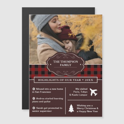 Red Buffalo Plaid Year in Review Christmas Photo Magnetic Invitation