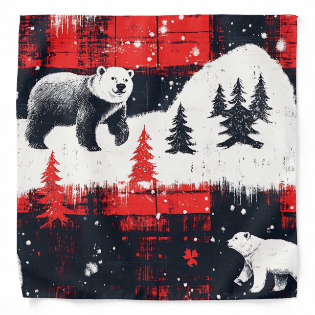 Red Buffalo Plaids Polar Bear Bandana (Front)