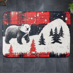 Red Buffalo Plaids Polar Bear Bath Mat