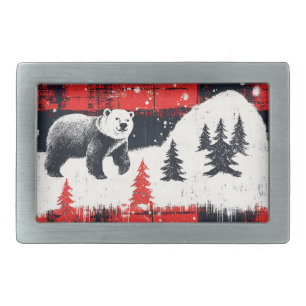 Red Buffalo Plaids Polar Bear Belt Buckle