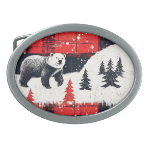 Red Buffalo Plaids Polar Bear Belt Buckle