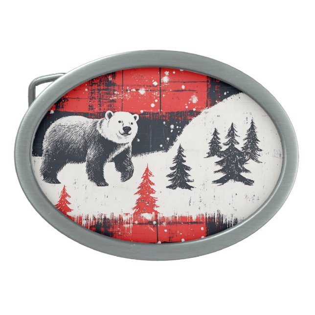 Red Buffalo Plaids Polar Bear Belt Buckle (Front)