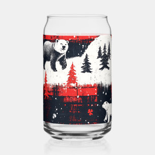 Red Buffalo Plaids Polar Bear Can Glass