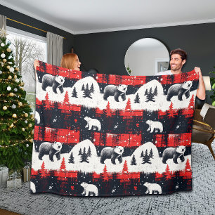 Red Buffalo Plaids Polar Bear Fleece Blanket