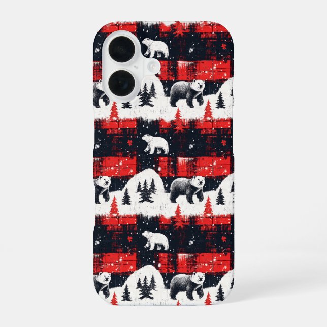 Red Buffalo Plaids Polar Bear iPhone Case (Back)