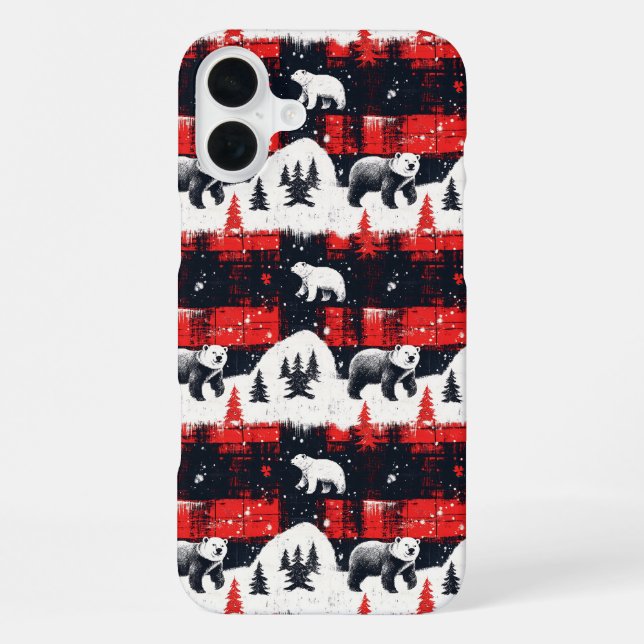 Red Buffalo Plaids Polar Bear iPhone Case (Back)