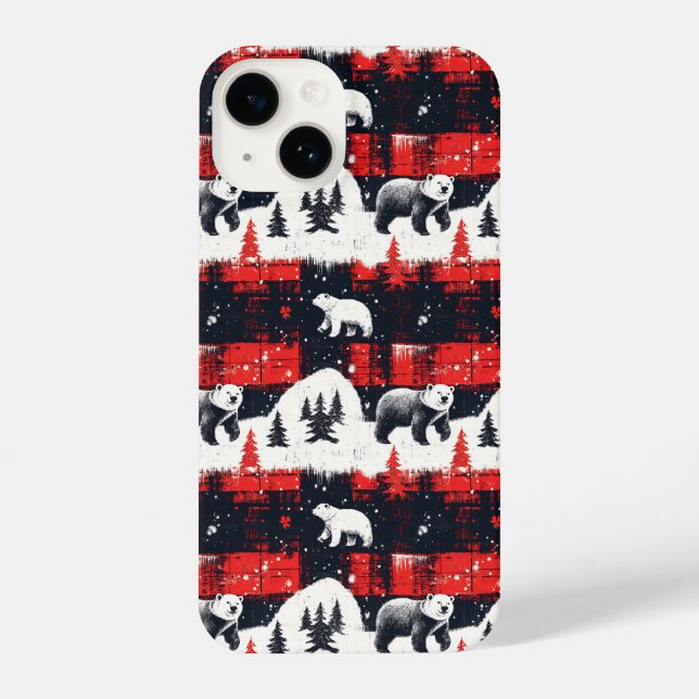 Red Buffalo Plaids Polar Bear iPhone Case (Back)