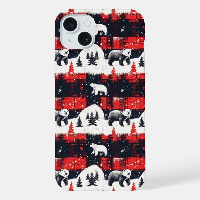 Red Buffalo Plaids Polar Bear iPhone Case (Back)