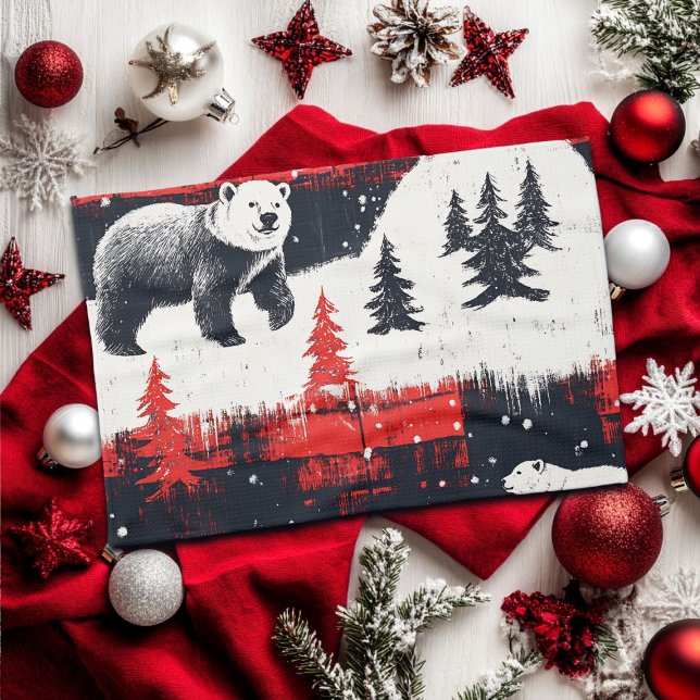 Red Buffalo Plaids Polar Bear Kitchen Towel (Creator Uploaded)