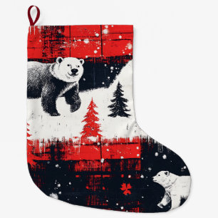 Red Buffalo Plaids Polar Bear Large Christmas Stocking