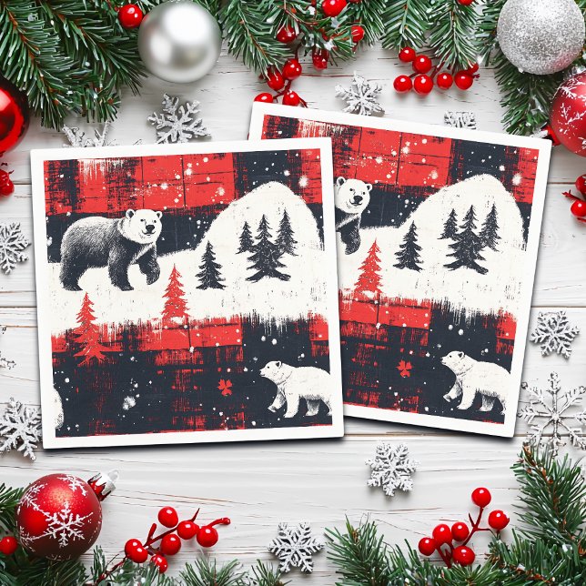 Red Buffalo Plaids Polar Bear Napkins (Creator Uploaded)