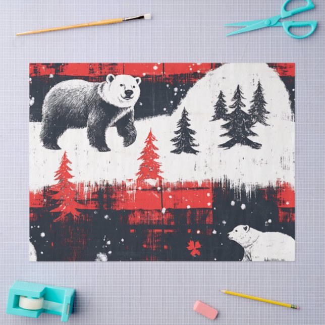 Red Buffalo Plaids Polar Bear Tissue Paper (Craft)