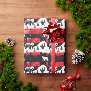 Red Buffalo Plaids Polar Bear Wrapping Paper