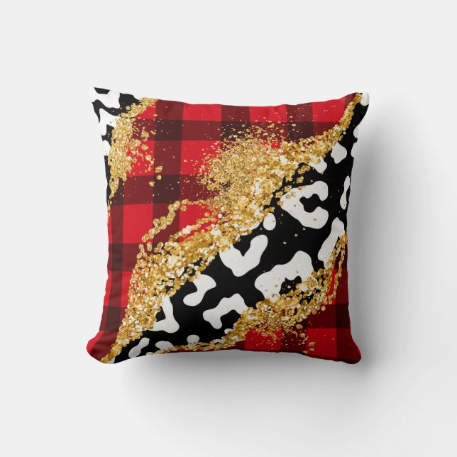 Red Buffalo Plain with Gold Glitter Throw Pillow (Front)