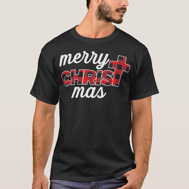 Red Buffalo Red Plaid Merry Christmas Matching Paj T-Shirt (Front)
