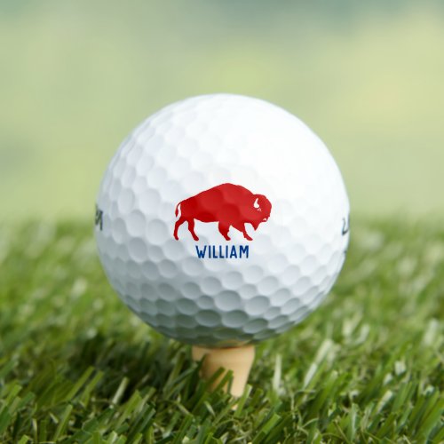 Red Buffalo Silhouette with Personalized Name Golf Balls