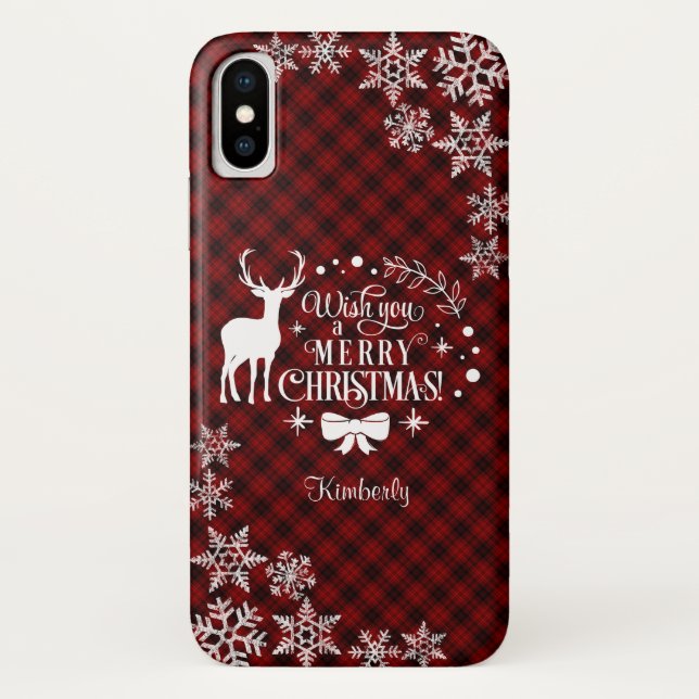Red buffalo Wish you a MERRY CHRISTMAS Monogram Case-Mate iPhone Case (Back)