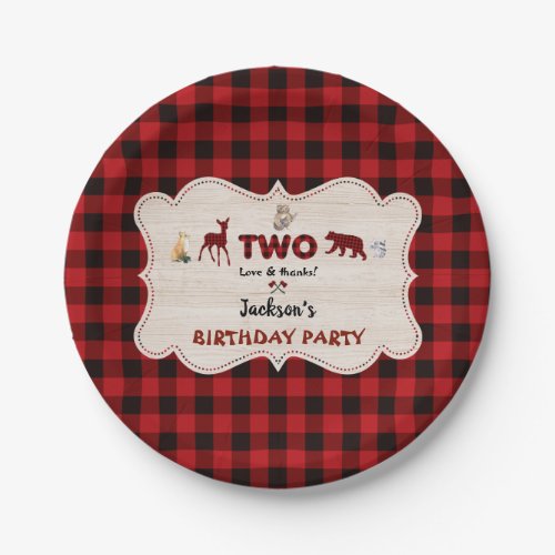 Red Buffalo Woodland Animals Boy 2nd Birthday Paper Plates
