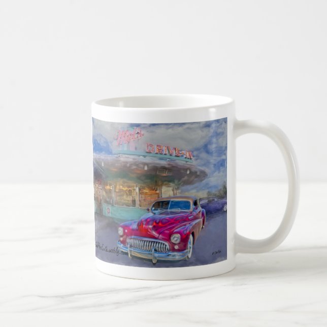 red buick at drive-in coffee mug (Right)