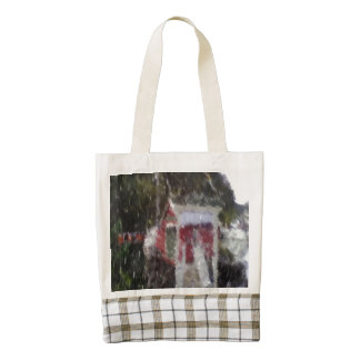 Red building by the sea zazzle HEART tote bag