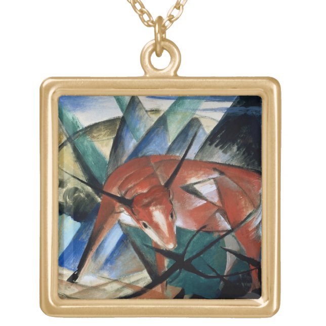 Red Bull (gouache on paper) Gold Plated Necklace (Front)