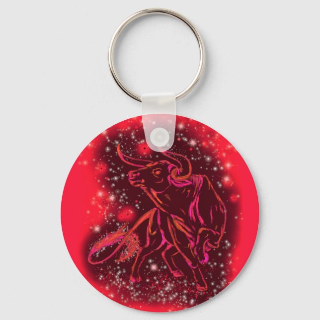 Red Bull Running At Starry Night Keychain Gift (Front)