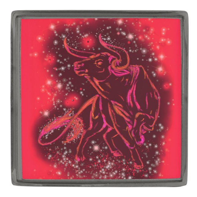 Red Bull Running In Starry Night Lapel Pin (Front)