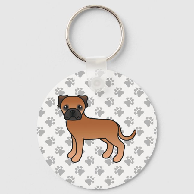 Red Bullmastiff Cute Cartoon Dog Keychain (Front)