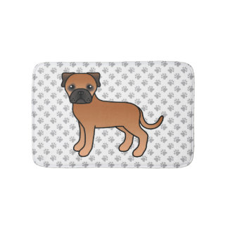 Red Bullmastiff Cute Cartoon Dog &amp; Paws Bath Mat