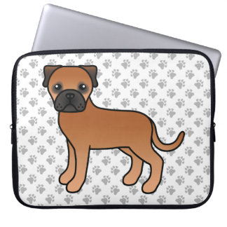 Red Bullmastiff Cute Cartoon Dog &amp; Paws Laptop Sleeve