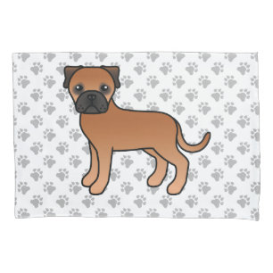 Red Bullmastiff Cute Cartoon Dog & Paws Pillow Case