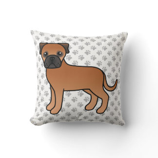 Red Bullmastiff Cute Cartoon Dog &amp; Paws Throw Pillow