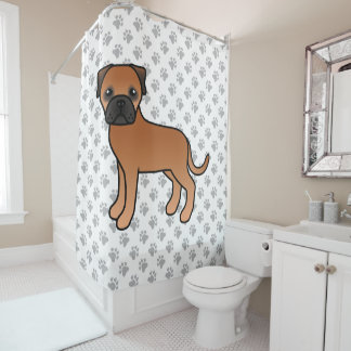 Red Bullmastiff Cute Cartoon Dog Shower Curtain