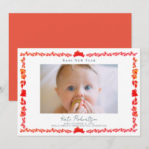 Red Bunny Folk Art Baby New Year Photo Card