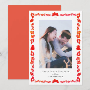 Red Bunny Folk Art Lunar New Year Photo Card