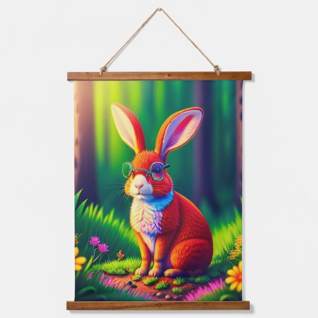 Red Bunny Sitting on Grass-57666 Hanging Tapestry (Front)