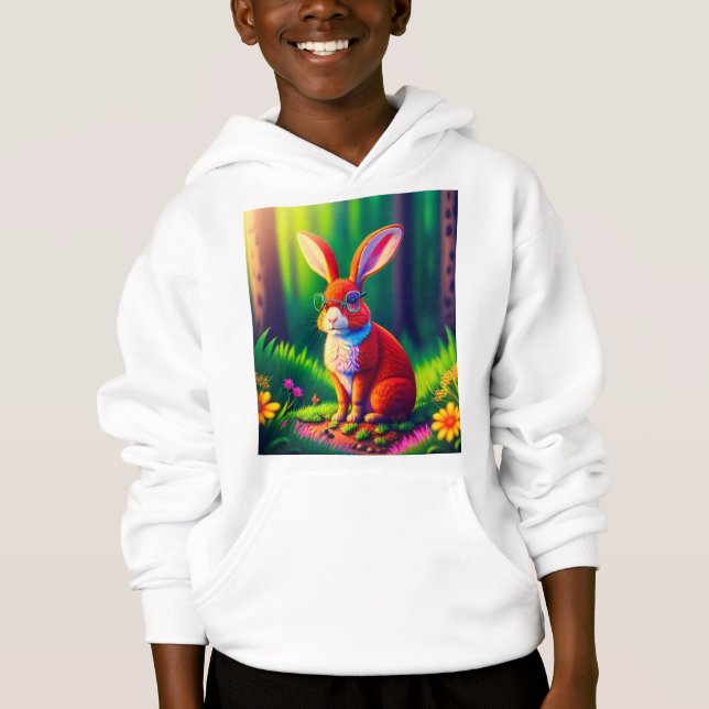 Red Bunny Sitting on Grass-57666 Hoodie (Front)