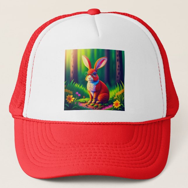 Red Bunny Sitting on Grass-57666 Trucker Hat (Front)