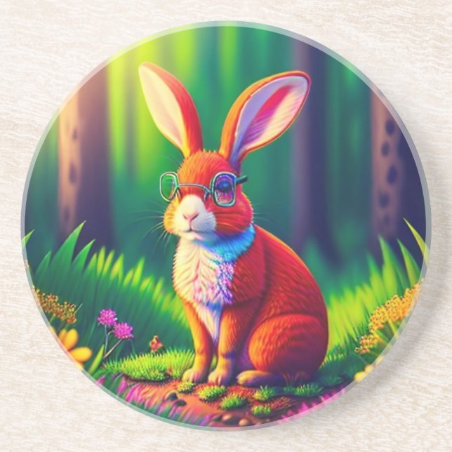 Red Bunny Sitting on The Grass-57661 Coaster (Front)