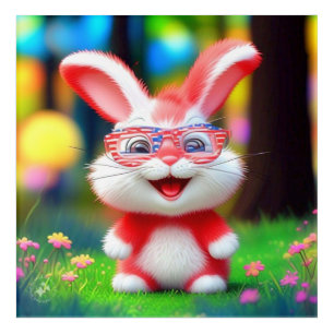 Red Bunny with American Glasses Cartoon-44244 Acrylic Print