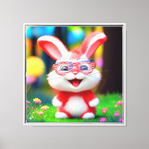Red Bunny with American Glasses Cartoon-44244 Canvas Print
