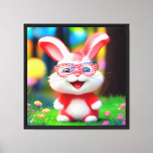 Red Bunny with American Glasses Cartoon-44244 Canvas Print