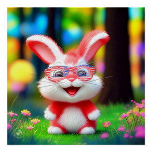 Red Bunny with American Glasses Cartoon-44244 Poster
