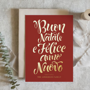 Red Buon Natale e Felice Anno Nuovo Script Foil Holiday Card
