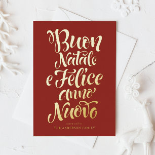 Red Buon Natale e Felice Anno Nuovo Script Foil Holiday Card