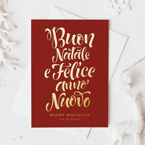 Red Buon Natale e Felice Anno Nuovo Script Foil Holiday Card