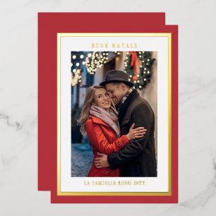 Red Buon Natale Simple Modern Photo Foil Holiday Card