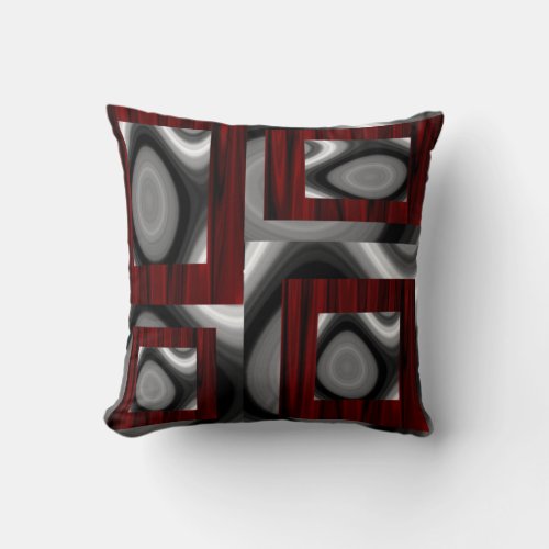 Red Burgandy  Grey Swirls Throw Pillow