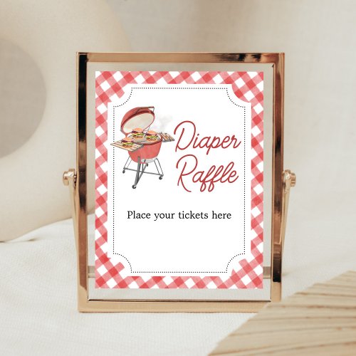 Red Burger BBQ Baby Shower Diaper Raffle Poster