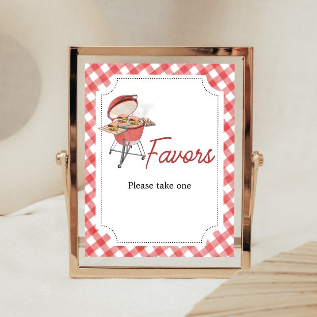 Red Burger BBQ Baby Shower Favors Poster (Backyard BBQ Baby Shower Favors Sign)